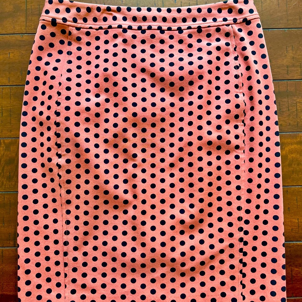 LOFT stretch polka dot skirt brown black mauve 8 curvy